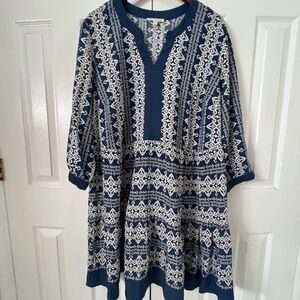 NWT Fig & Flower V-Neck Elbow Sleeve Baby Doll Dress Womens Plus 3X